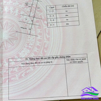 HAILONGREAL: Đất giá: 3,6ty, DT: 5*20m, Nền 48- đường 20m, khu Thái Sơn,- Long Hậu 