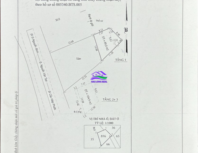 HAILONGREAL: Nhà mặt tiền đường Nguyễn Văn Tạo, Giá: 20ty, DT: 474m2, thổ cư 255m2, Xã Long Thới, Nhà Bè 