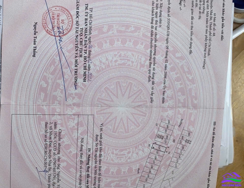 HAILONGREAL: Đất khu THANH NHẬT, phạm Hữu Lầu, nhà bè,6x18m, Giá: 70tr/m2 