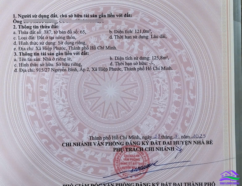 HAI LONG REAL: Nhà giá: 6,8ty, DT: 8*16m, 1 lững, đường Nguyễn Bình, Nhà Bè 