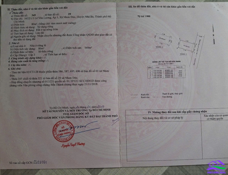 HAILONGREAL: Nhà đường 7m, 1632/ Lê Văn Lương, Giá: 4,95ty, DT: 6,4x12,5m, 1 lầu, xã Nhơn Đức, Nhà Bè 