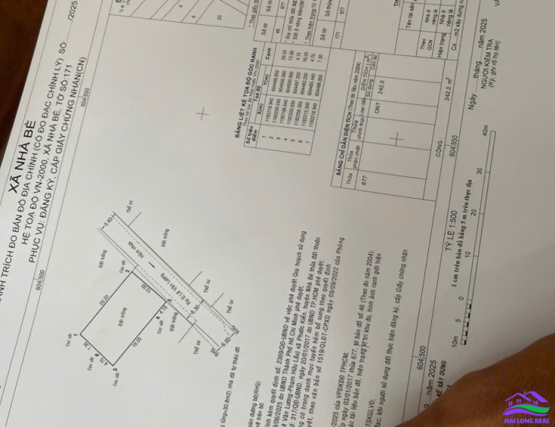 HAILONGREAL: đát giá: 45tr/m2, DT: 12x20m, 242m2, khu 1465/ Lê Văn Lương, xã Phước Kiểng, Nhà Bè