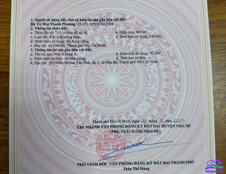 HAILONGREAL: Nhà giá: 4.8ty, DT: 4x13m. 1 lầu. khu 1244/ huỳnh tấn phát, thị trấn nhà bè