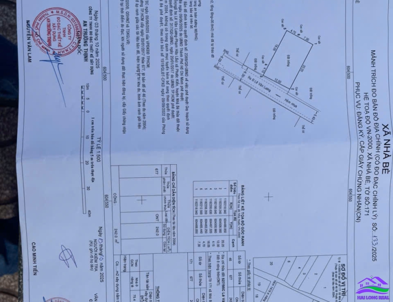 HAILONGREAL: đát giá: 45tr/m2, DT: 12x20m, 242m2, khu 1465/ Lê Văn Lương, xã Phước Kiểng, Nhà Bè