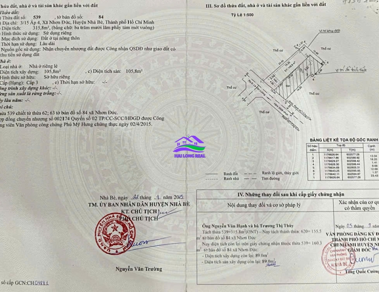 HAILONGREAL: NHÀ VƯỜN 12.5TY, DT: 13X25M, 315M2, LÊ VĂN LƯƠNG VÀO 30M, ĐƯỜNG 8M