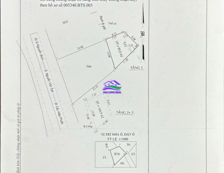 HAILONGREAL: Nhà mặt tiền đường Nguyễn Văn Tạo, Giá: 20ty, DT: 474m2, thổ cư 255m2, Xã Long Thới, Nhà Bè 