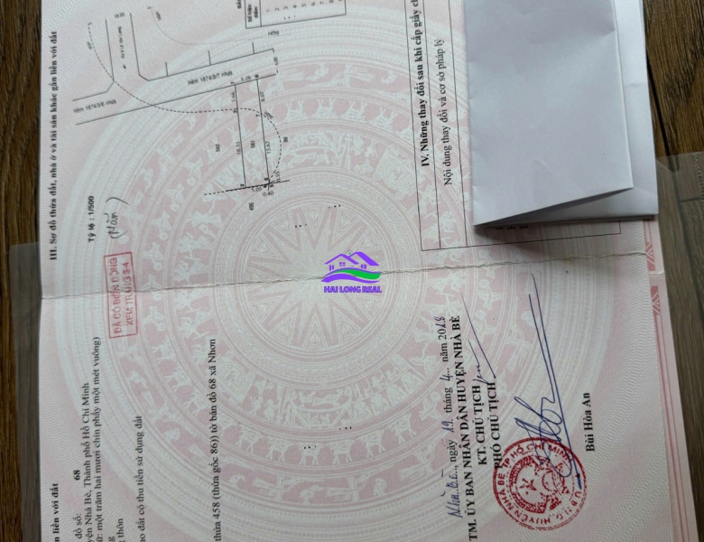 HAILONGREAL: ĐẤT 29TR/M2, DT: 5X24M, ĐƯỜNG 8M, KHU 1874 LÊ VĂN LƯƠNG, NHƠN ĐỨC